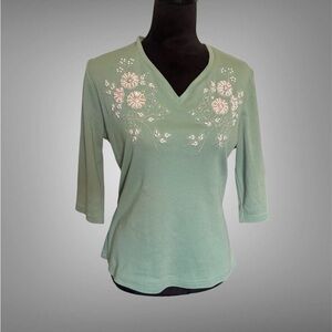 Embroidered Mint Green V-Neck Women's Top